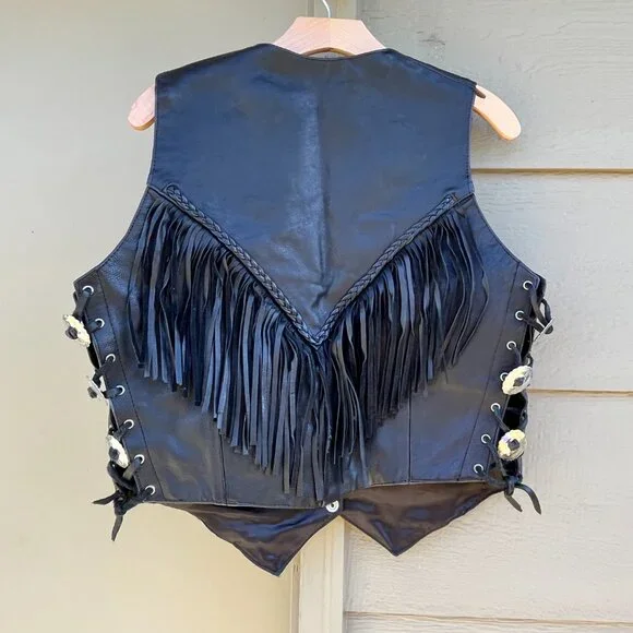 Interstate Leather button up fringe vest, side lashes - size L VGUC - Picture 5 of 7